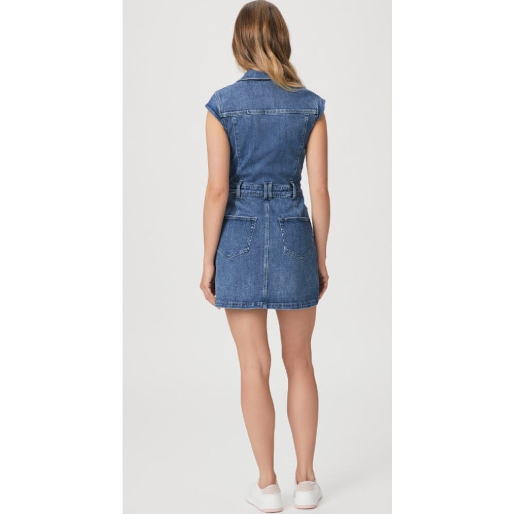 PAIGE Jaxsyn Denim Cap Sleeve Mini Dress Size 4 Kamilla Medium Blue Wash - Picture 7 of 15